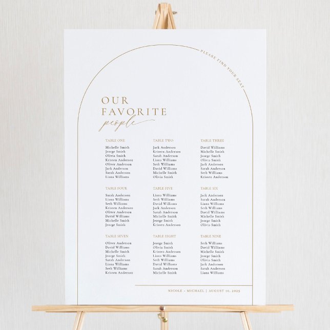 Élégant Tableau de Sièges de Bienvenue à 9 Tables  (Audrey | Modern Elegant Arch Wedding Seating Chart Poster)