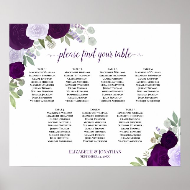 Élégant Tableau de Sièges de Mariage avec 7 Tables (Devant)