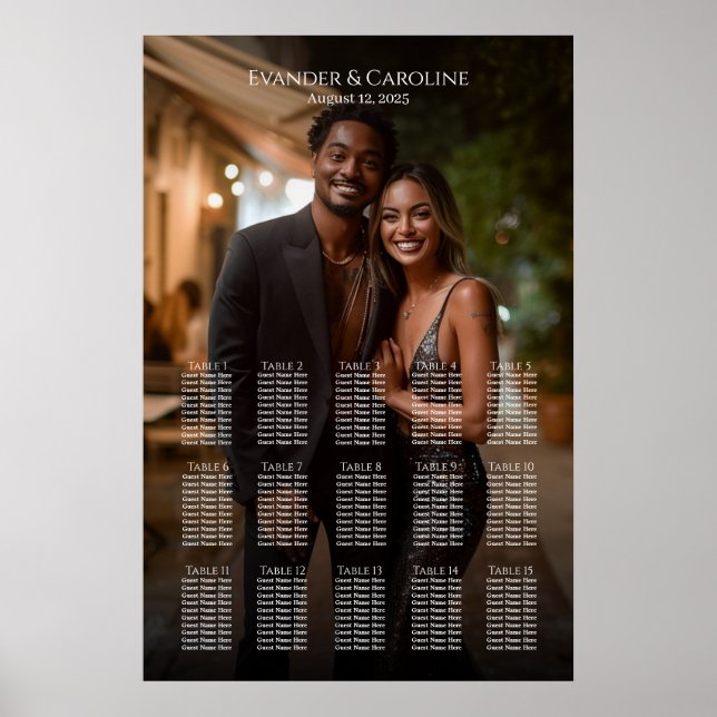 Élégant tableau de sièges mariage photo 15 tables (Devant)