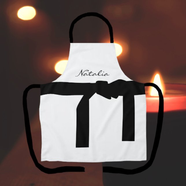Elégant tablier blanc et noir avec ceinture (Créateur téléchargé)