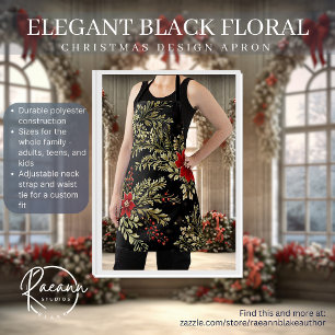 Élégant tablier de Noël Floral Noir