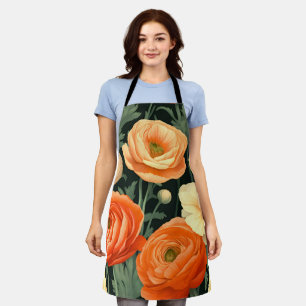 Elégant tablier floral (orange, pêche, noir)