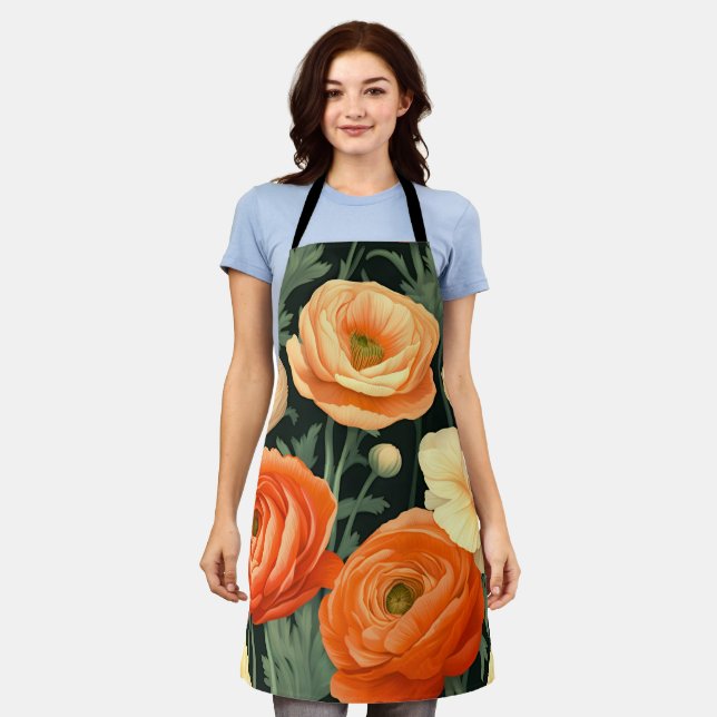 Elégant tablier floral (orange, pêche, noir) (Porté)