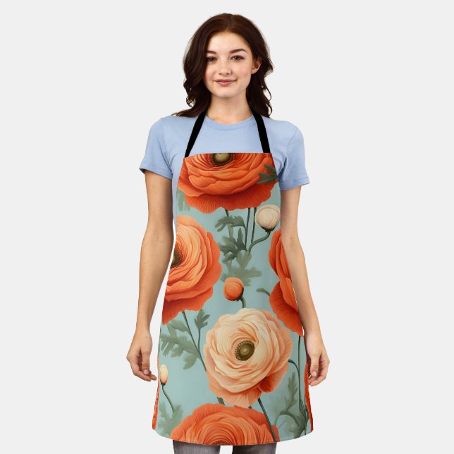 Elégant tablier Floral (Pêche, Orange, Bleu) (Porté)