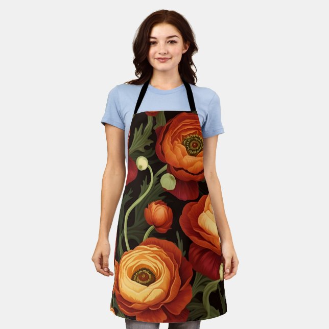 Elégant tablier Floral (Rouille, Orange, Pêche, No (Porté)