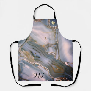 Élégant tablier rose or monogramme avec coeur