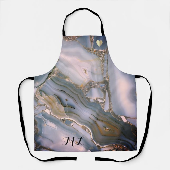 Élégant tablier rose or monogramme avec coeur (Recto)