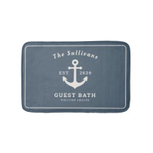 Élégant Tapis de Bain Bleu Ardoise Ancré Monogramm