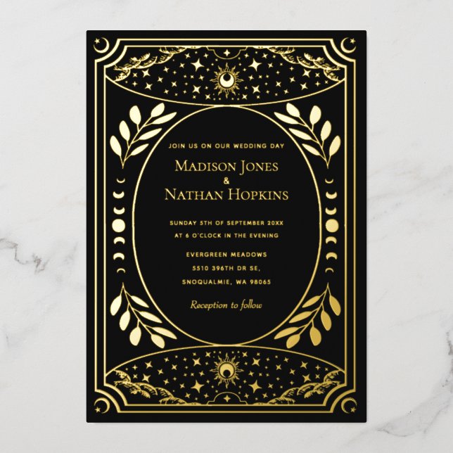 Élégant Tarot gothique Mariage Foil Invitation (Recto)