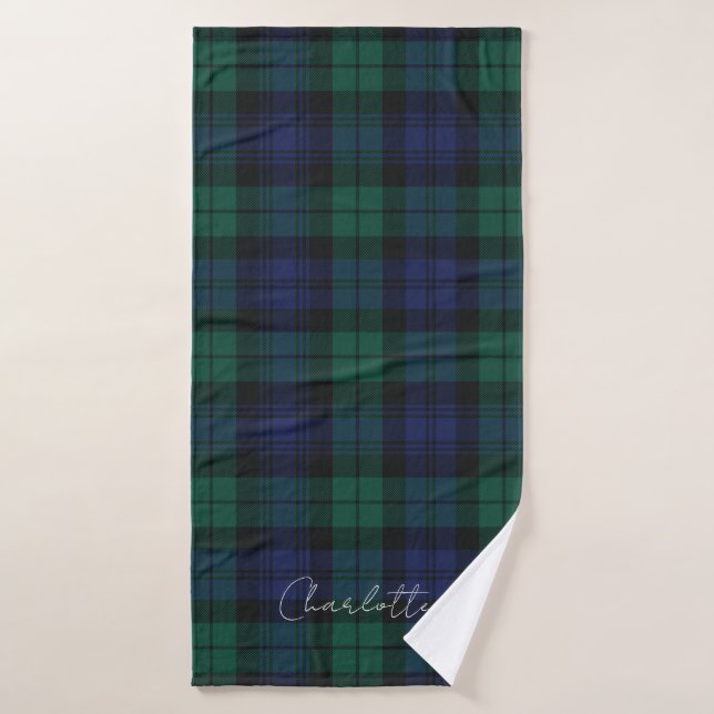 Élégant Tartan Vert Plaid Rustique sur Mesure (Serviette de bain)