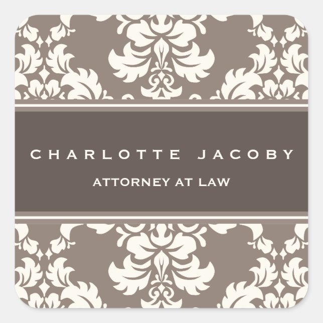 Élégant Taupe Damask Sticker personnalisé (Devant)