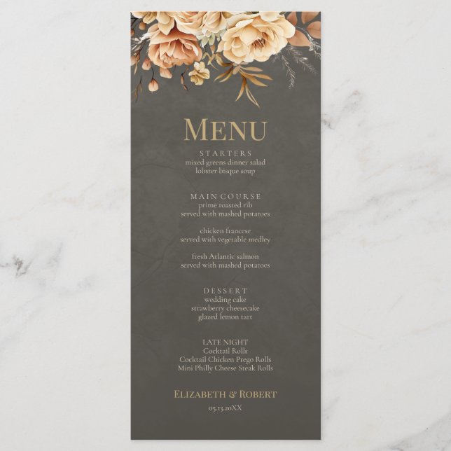 Elegant Taupe Floral Wedding Menu (Devant)