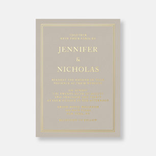 Élégant Taupe Formale Mariage Gold Foil Invitation