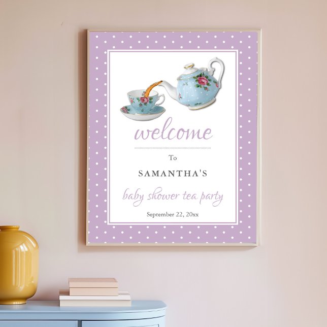 Elégant Teacups Baby shower Tea Party Affiche de b (Créateur téléchargé)