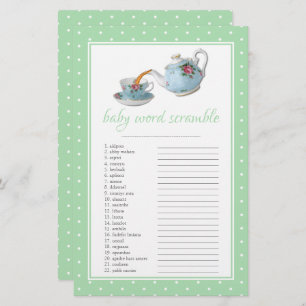 Elégant Teacups Baby shower Tea Party Word Scrable