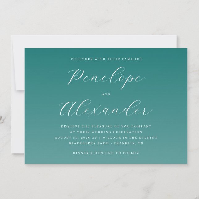 Elegant Teal Calligraphy Wedding Invitation (Devant)