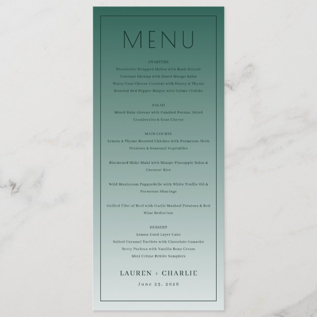 Elegant Teal Formal Menu (Devant)