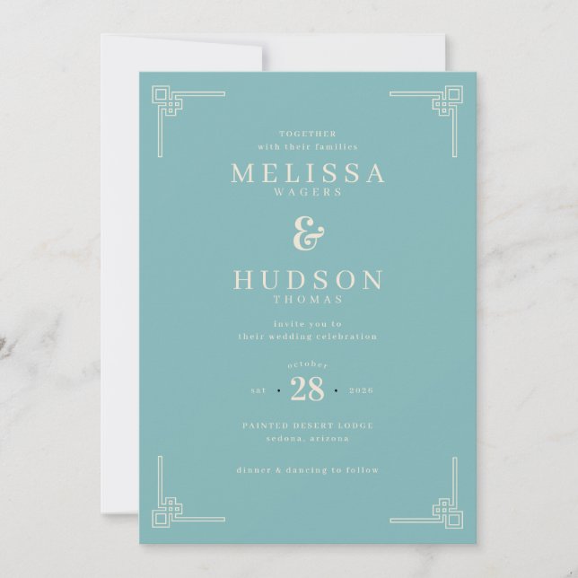 Elegant Teal Geometric Wedding Invitation (Devant)