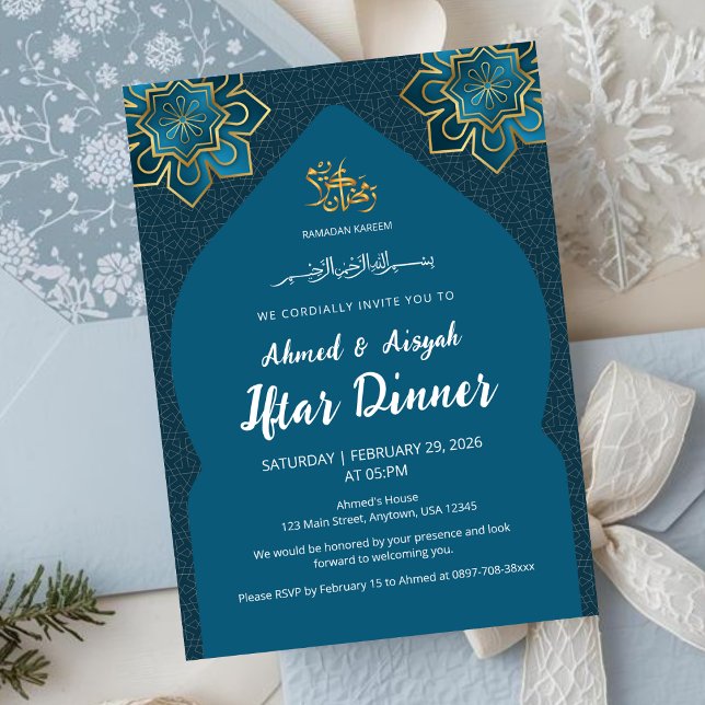 Elegant Teal Gold Islamic Ramadan Iftar Invitation (Créateur téléchargé)