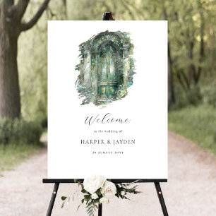 Elégant teintes vertes Mariage Affiche de bienvenu