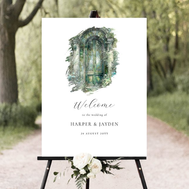 Elégant teintes vertes Mariage Affiche de bienvenu (Créateur téléchargé)