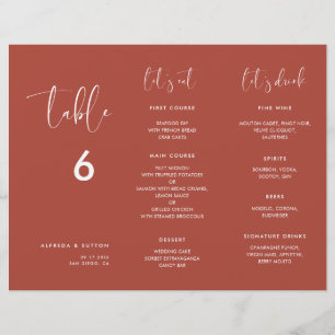 Élégant Terracotta Menu & Table numéro triplé