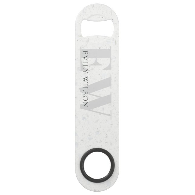 Élégant Terrazzo Rustique Pierre gris Nom Monogram (Devant)