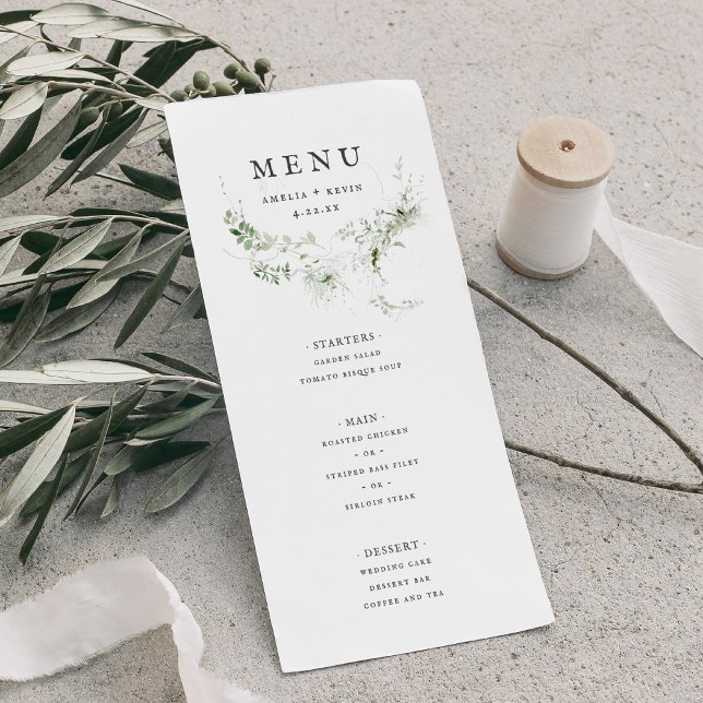 Elégant terroir de verdure Aquarelle Menu Mariage (Créateur téléchargé)