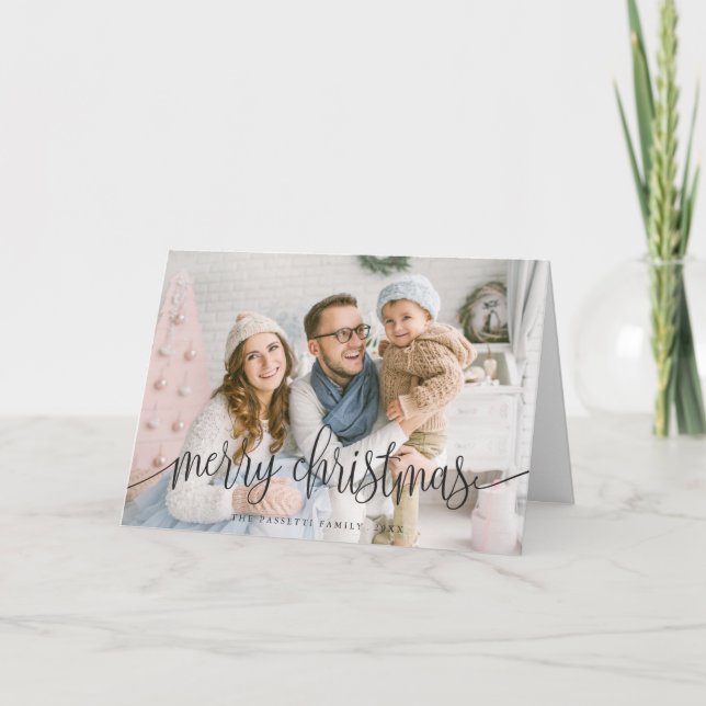 Élégant Texte de Noël Carte de voeux photo | Black (Devant)