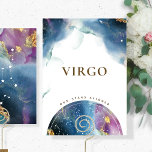 Élégant thème céleste Virgo carte nom de table<br><div class="desc">Profitez d'un thème de constellation céleste avec nos panneaux de constellation. Carte de nom de la constellation de Virgo avec des colorants d'aquarelle exquis et carte du globe céleste avec constellations sur le devant. Le dos avec une belle aquarelle galaxie design avec la constellation Virgo au centre. Design avec des...</div>