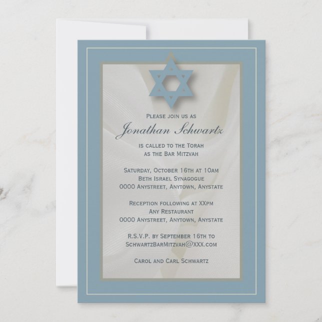 Élégant tissu Bar Mitzvah Invitation Bleu clair (Devant)