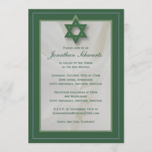 Élégant tissu Bar Mitzvah Invitation en vert