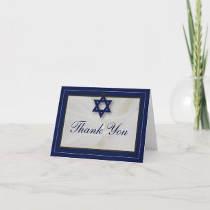 Élégant tissu Barre Mitzvah Marine Carte de remerc