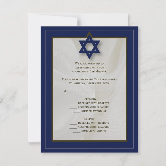 Elégant tissu Barre Mitzvah RSVP carte de réponse  (Devant)