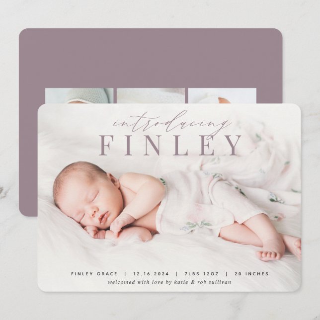 Élégant titre | Faire-part de naissance photo (Devant / Derrière)