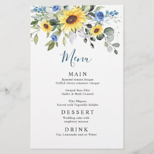 Elégant tournesol Eucalyptus Mariage Diner Menu