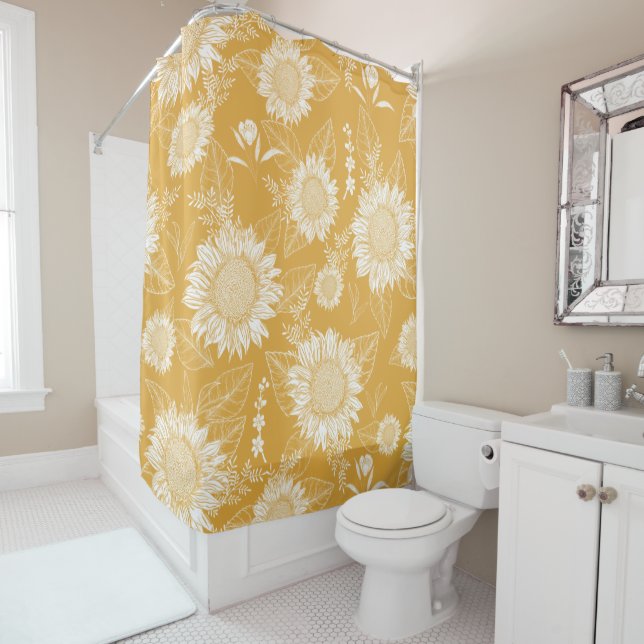 Elégant Tournesol Floral Orange Douche rideau (En situation)