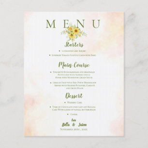 Elégant Tournesol Jaune Floral Mariage Menu