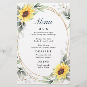 Elégant tournesol verdure Mariage Dîner Menu