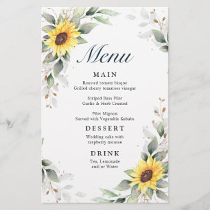 Elégant tournesol verdure Mariage Dîner Menu