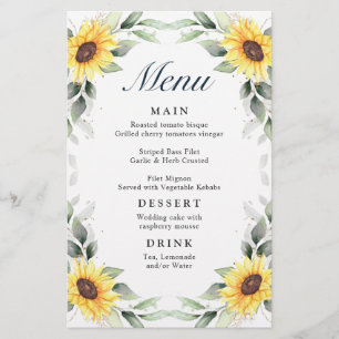 Elégant tournesol verdure Mariage Dîner Menu
