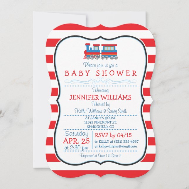 Elégant Toy Train Baby shower Invitation (Devant)
