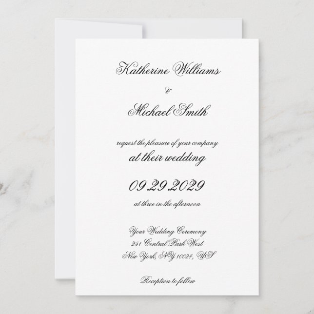 Élégant traditionnel mariage blanc Invitations (Devant)