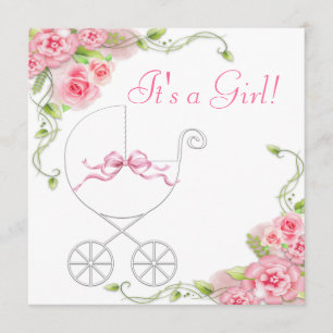 Élégant transport Rose Rose Baby Shower Invitation