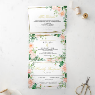 Élégant Tri-Fold Floral Wedding Invitations