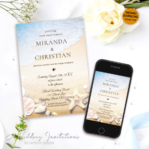 Elégant Tropical Starfish Plage Mariage Invitation