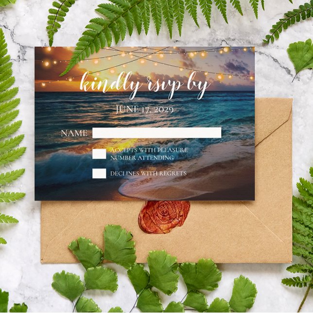 Elégant Tropical Summer Beach Wedding Carte RSVP (Créateur téléchargé)