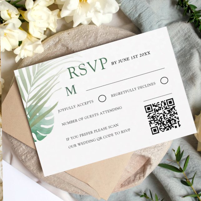 Élégant Tropical Vert RSVP Mariage  (Créateur téléchargé)