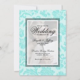 Elégant turquoise damassé invitation de mariage pe