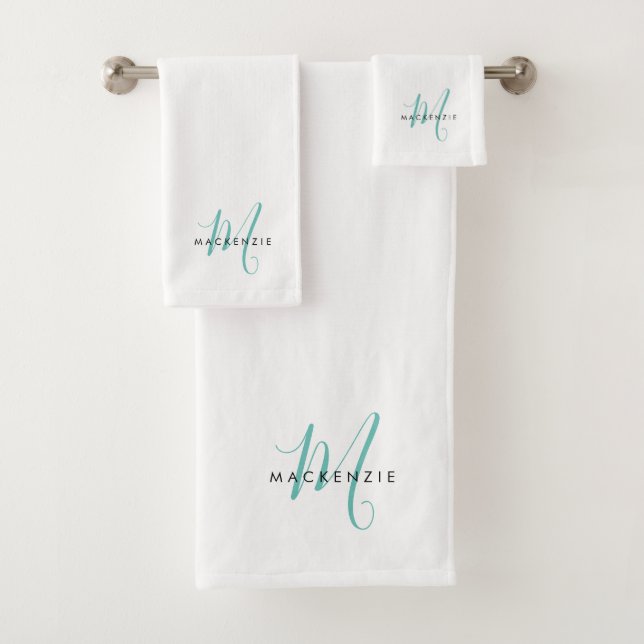Élégant Turquoise de script blanc moderne Monogram (En situation)